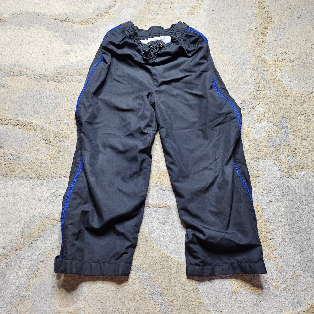Sonoma Sport Kids Black Track Pants Blue Stripe Athletic Drawstring zip sides